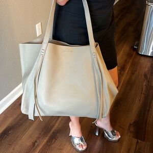 Elegant All Saints Gray Leather Tote Bag